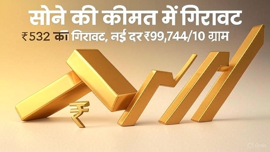 सोने की कीमतों में बड़ी गिरावट, वायदा भाव ₹532 घटकर ₹99,744/10 ग्राम हुआ